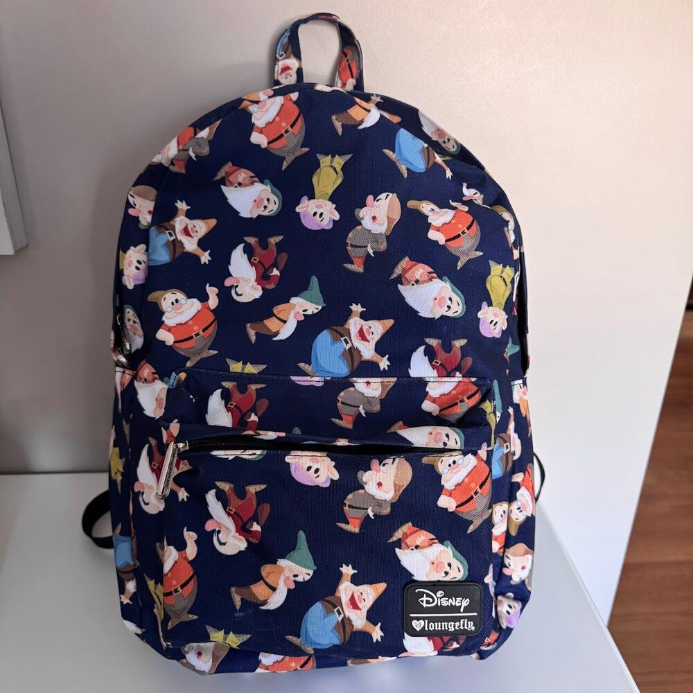 Disney Loungefly Seven Dwarfs Snow White Navy Blue Nylon Backpack  EUC